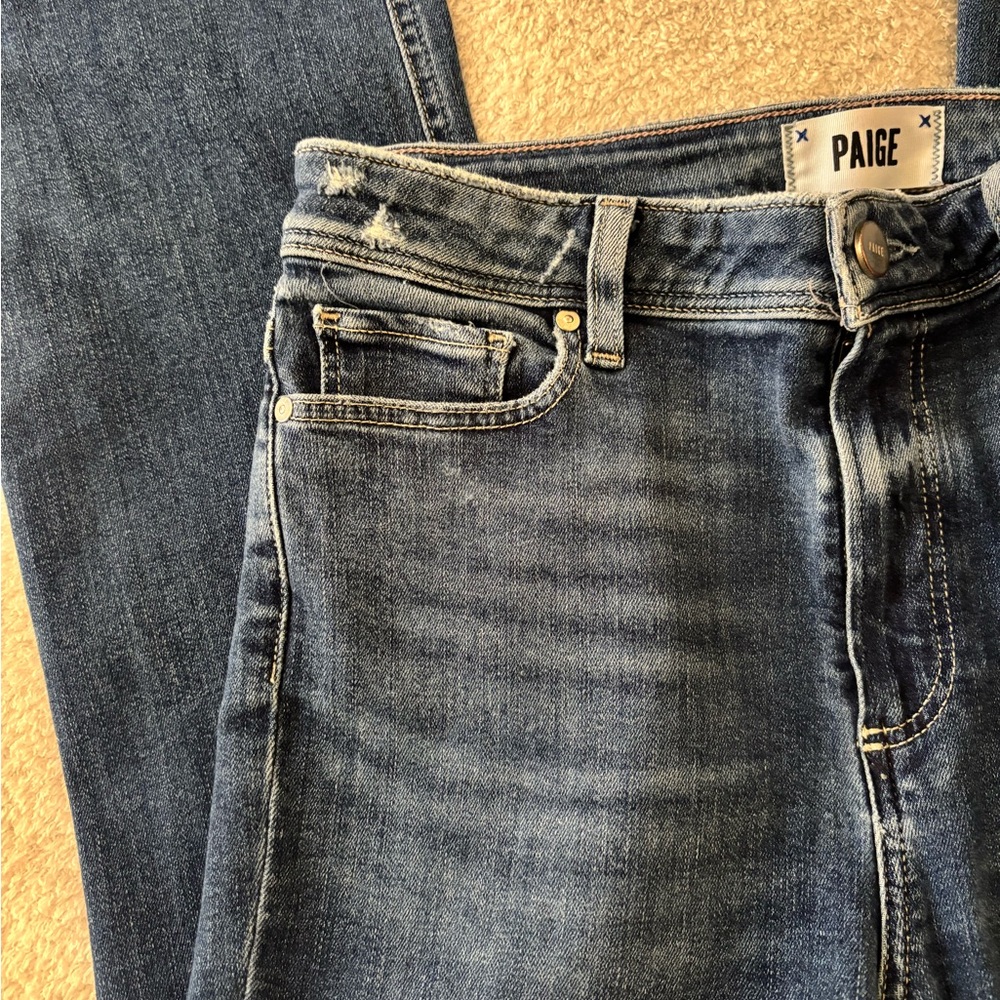 PAIGE Blue Flare Wide Leg Jeans Classic Denim - Picture 6 of 14